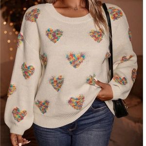 Heart Print Vday Valentine’s Day Knit Sweater Top